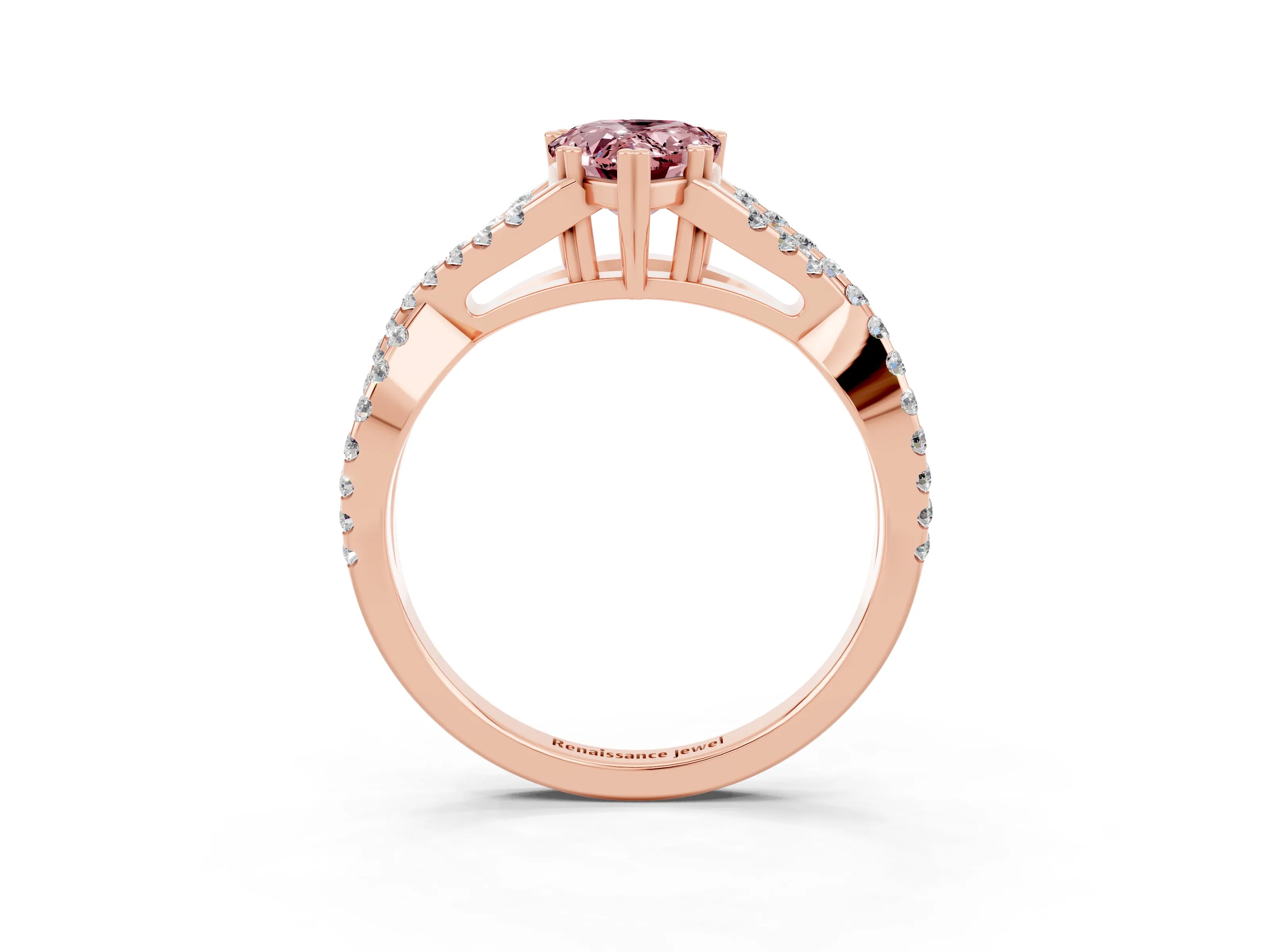 Rose gold Pear Cut Morganite Solitaire Ring with Four-Prong Setting and Twisted Pavé Band_3