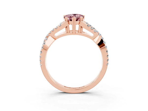 Rose gold Pear Cut Morganite Solitaire Ring with Four-Prong Setting and Twisted Pavé Band
