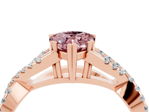 Rose gold Pear Cut Morganite Solitaire Ring with Four-Prong Setting and Twisted Pavé Band_4
