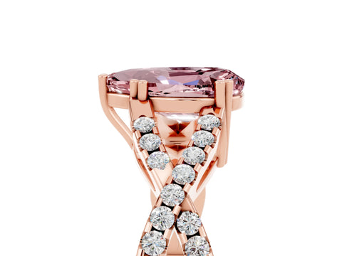 Rose gold Pear Cut Morganite Solitaire Ring with Four-Prong Setting and Twisted Pavé Band_5