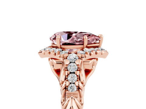 Rose gold Pear Cut Morganite Solitaire Ring with Hidden Halo and Pavé Band_17