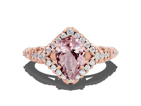 Rose gold Pear Cut Morganite Solitaire Ring with Hidden Halo and Pavé Band_22