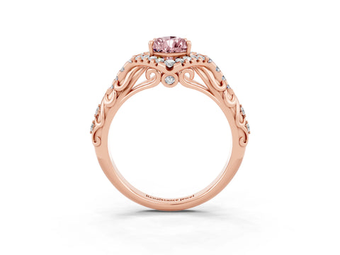 Rose gold Pear Cut Morganite Solitaire Ring with Hidden Halo and Pavé Band_25