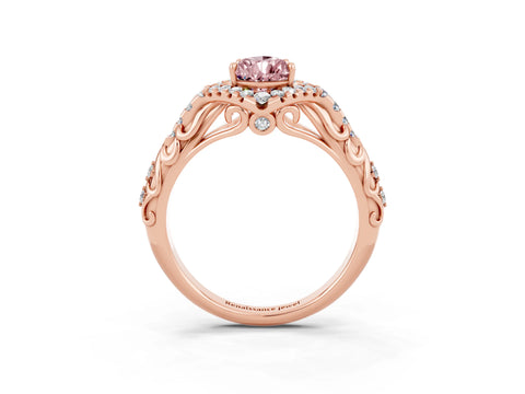 Rose gold Pear Cut Morganite Solitaire Ring with Hidden Halo and Pavé Band_39