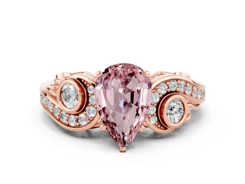 Rose gold Pear Cut Morganite Solitaire Ring with Milgrain Pavé Band and Four-Prong Setting_24