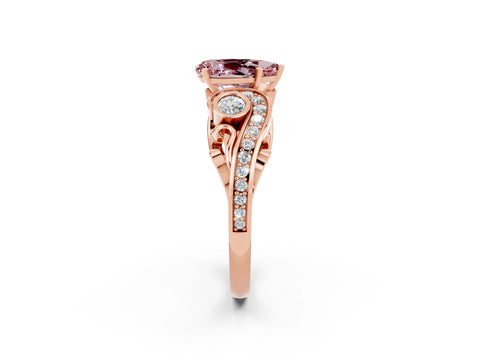 Rose gold Pear Cut Morganite Solitaire Ring with Milgrain Pavé Band and Four-Prong Setting_26