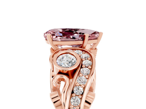 Rose gold Pear Cut Morganite Solitaire Ring with Milgrain Pavé Band and Four-Prong Setting_29
