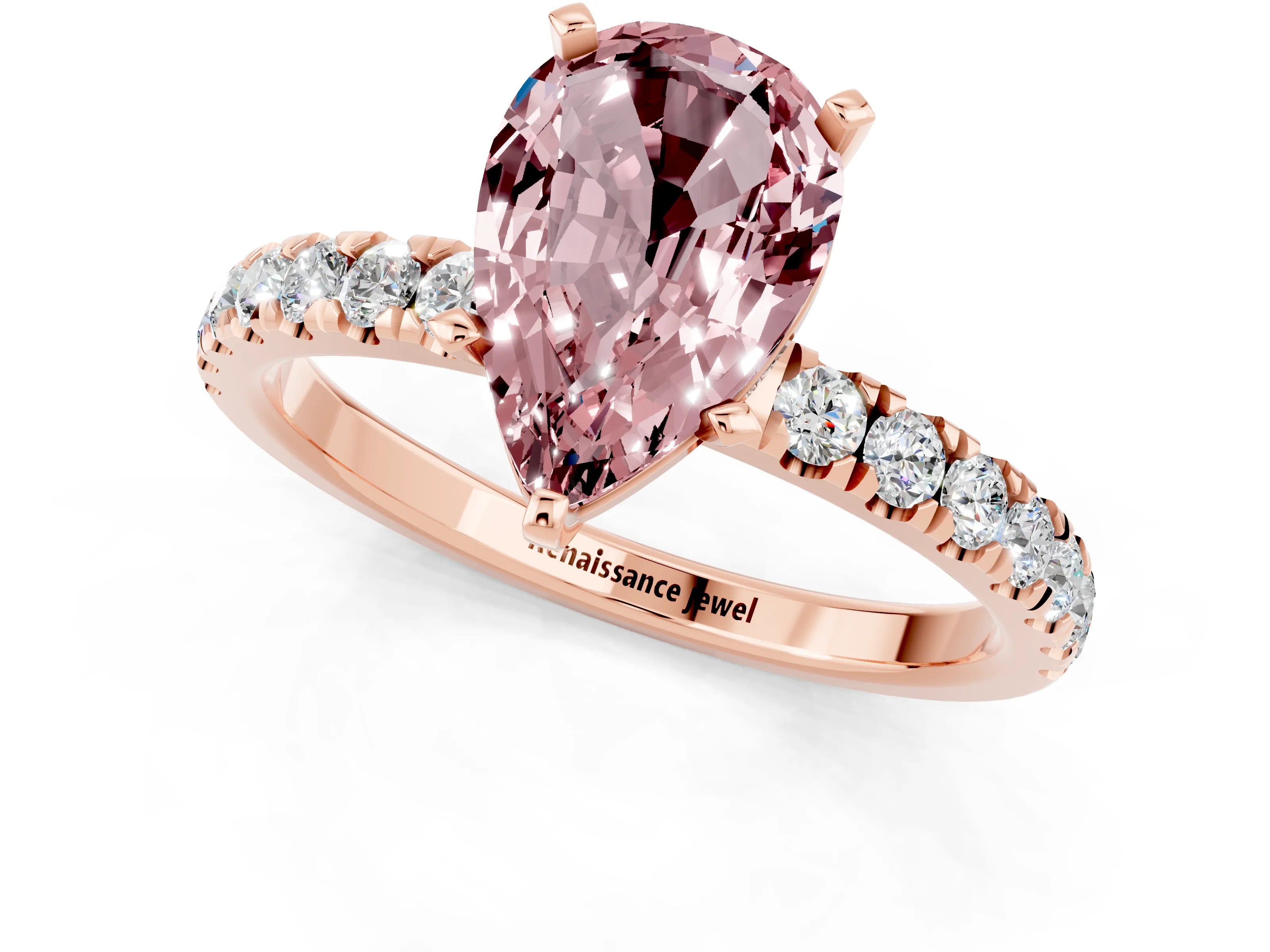 Rose gold Pear Cut Morganite Solitaire Ring with Pavé Accents and Four-Prong Setting_1