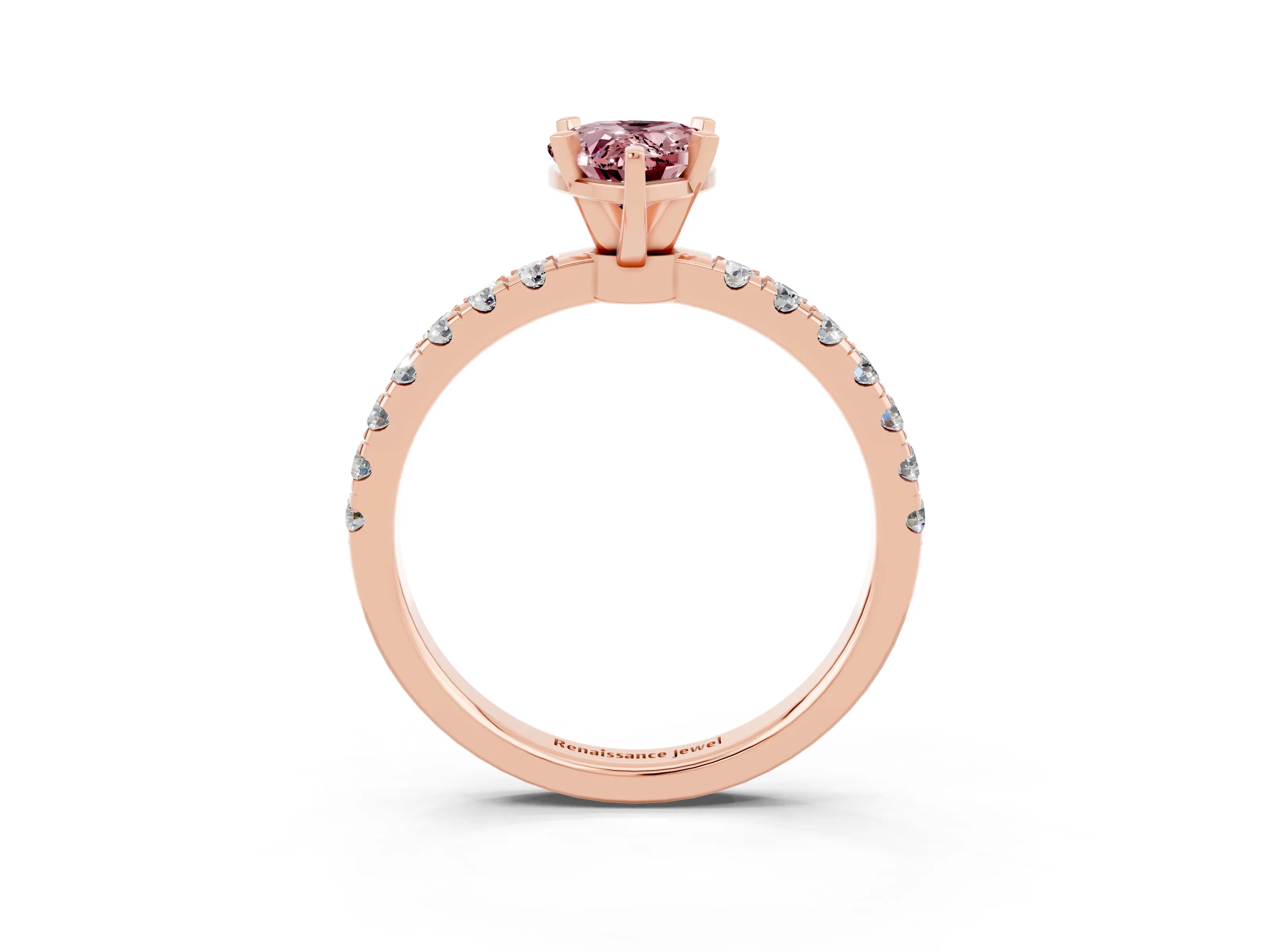 Rose gold Pear Cut Morganite Solitaire Ring with Pavé Accents and Four-Prong Setting_3