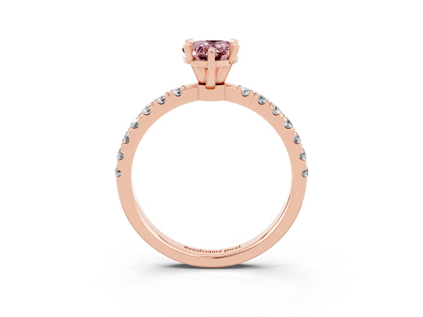 Rose gold Pear Cut Morganite Solitaire Ring with Pavé Accents and Four-Prong Setting