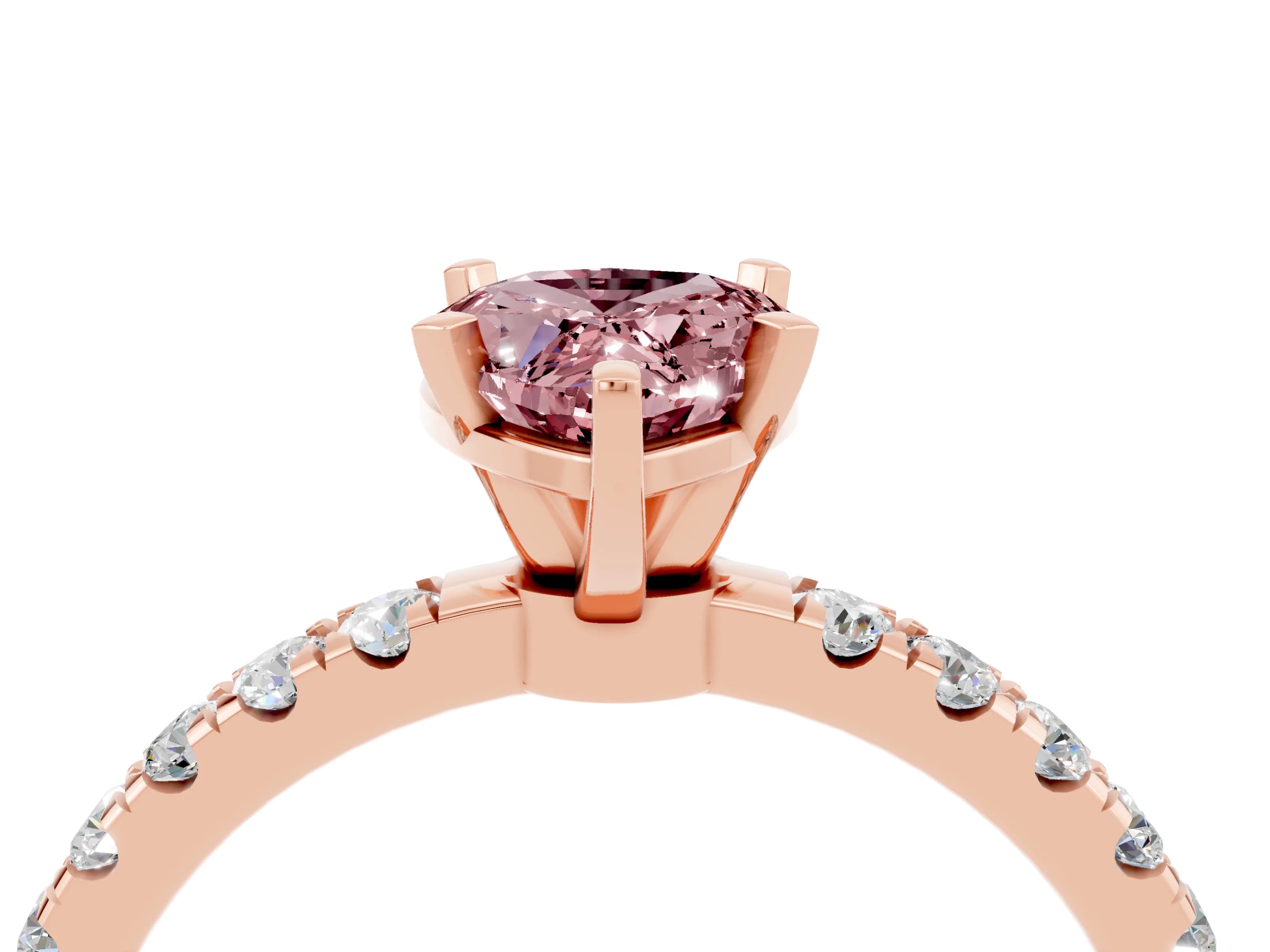 Rose gold Pear Cut Morganite Solitaire Ring with Pavé Accents and Four-Prong Setting_4