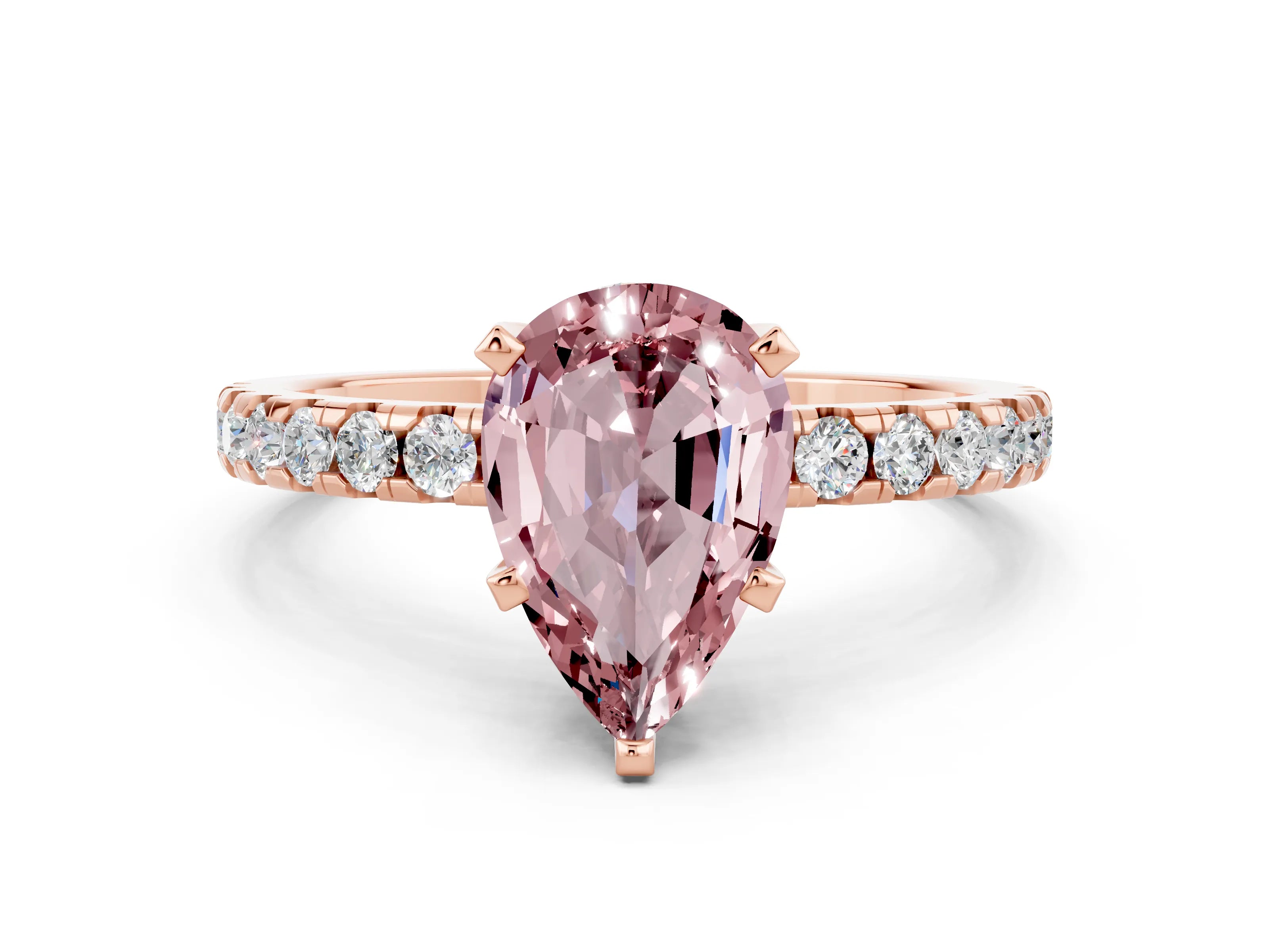 Rose gold Pear Cut Morganite Solitaire Ring with Pavé Band and Four-Prong Setting_24