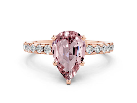 Rose gold Pear Cut Morganite Solitaire Ring with Pavé Band and Four-Prong Setting_24