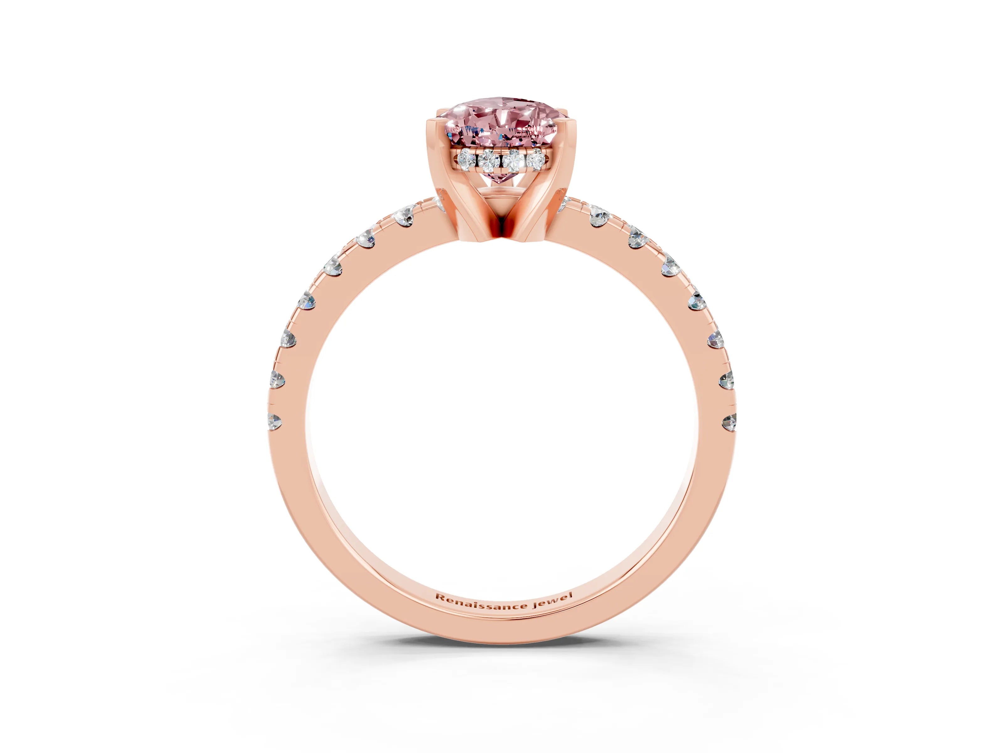 Rose gold Pear Cut Morganite Solitaire Ring with Pavé Band and Four-Prong Setting_27