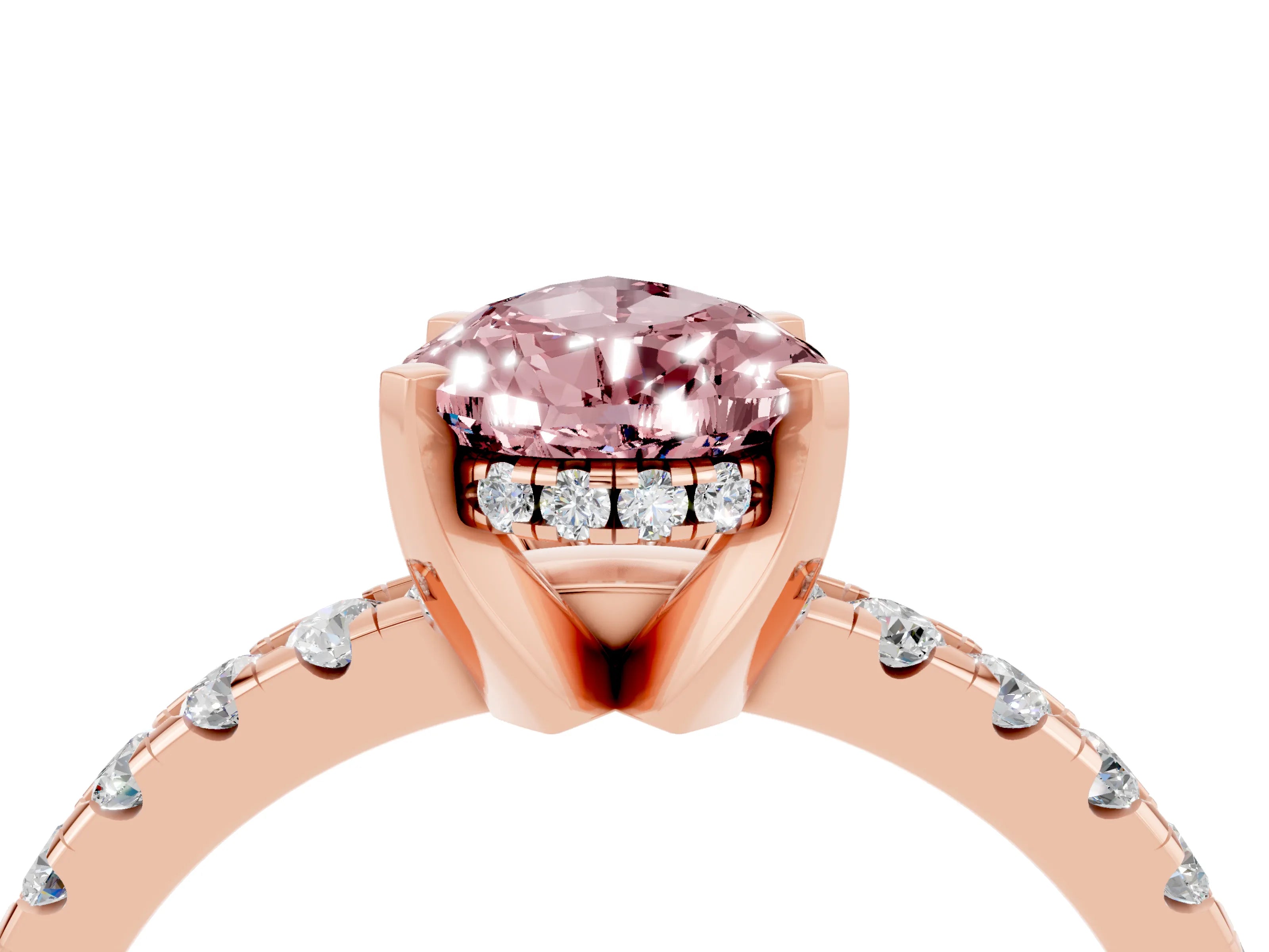 Rose gold Pear Cut Morganite Solitaire Ring with Pavé Band and Four-Prong Setting_28