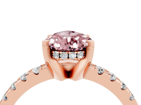 Rose gold Pear Cut Morganite Solitaire Ring with Pavé Band and Four-Prong Setting_28