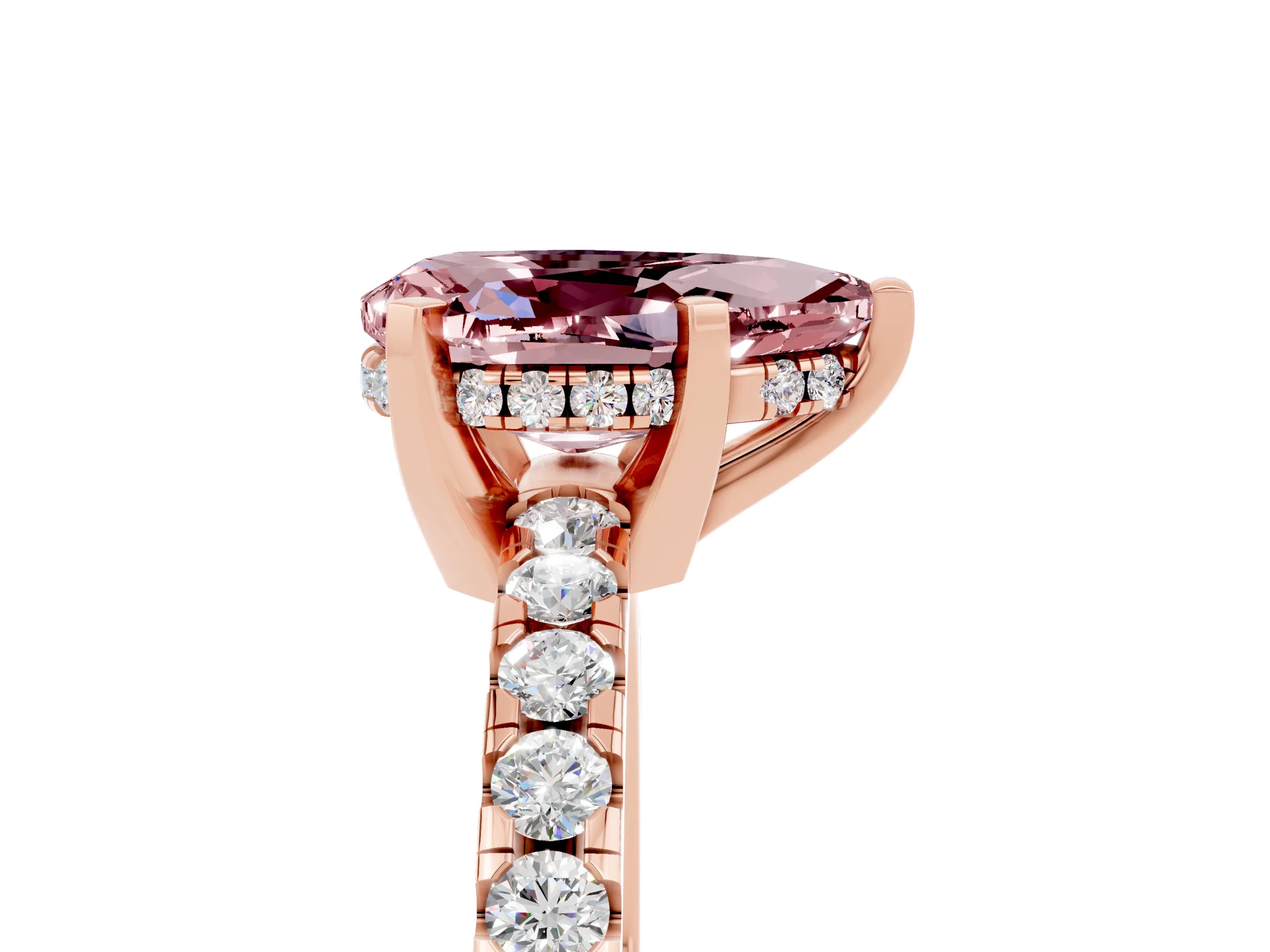 Rose gold Pear Cut Morganite Solitaire Ring with Pavé Band and Four-Prong Setting_29