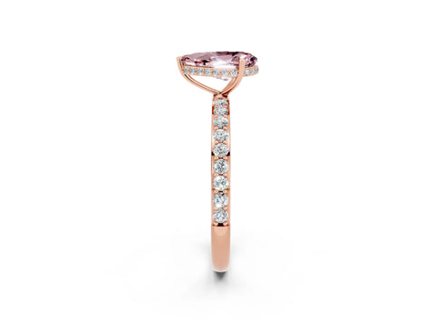 Rose gold Pear Cut Morganite Solitaire Ring with Pavé Band and Hidden Halo_14