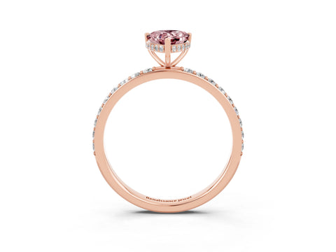 Rose gold Pear Cut Morganite Solitaire Ring with Pavé Band and Hidden Halo_15
