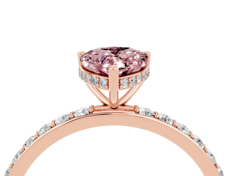 Rose gold Pear Cut Morganite Solitaire Ring with Pavé Band and Hidden Halo_16