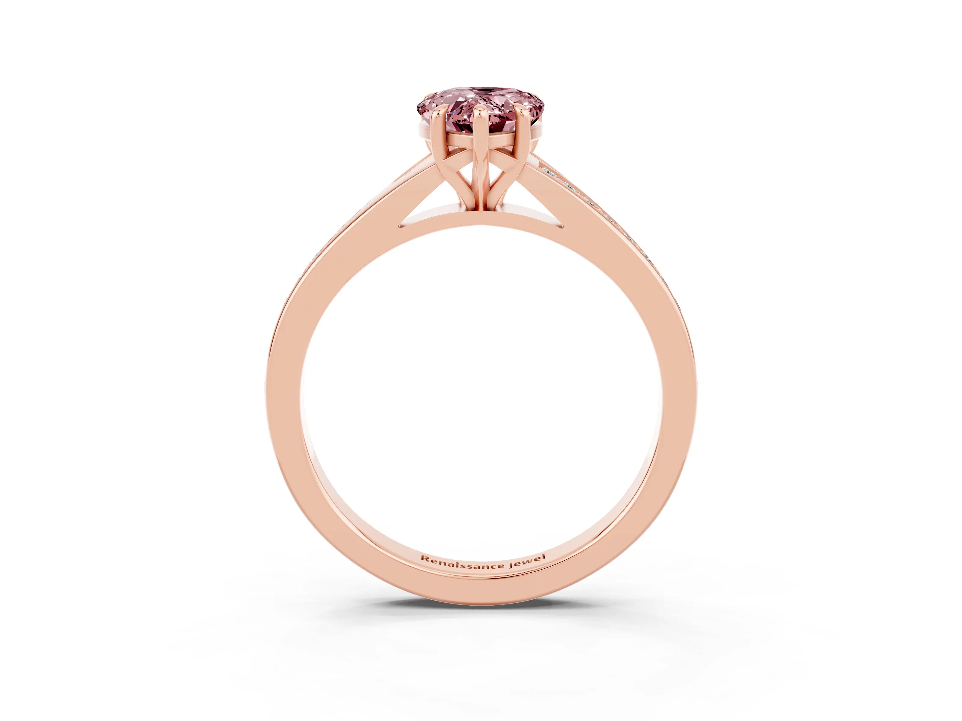 Rose gold Pear Cut Morganite Solitaire Ring with Pavé Band and Prong Setting_3