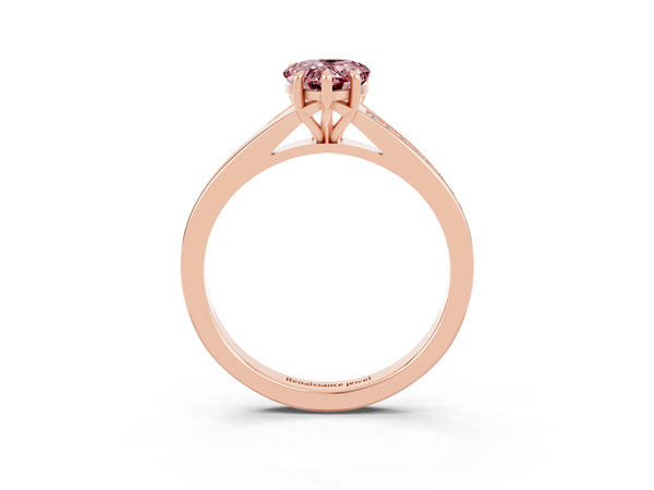 Rose gold Pear Cut Morganite Solitaire Ring with Pavé Band and Prong Setting