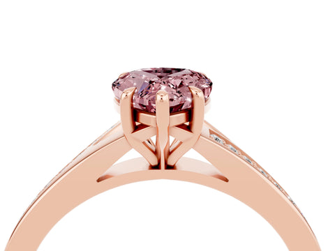Rose gold Pear Cut Morganite Solitaire Ring with Pavé Band and Prong Setting_4