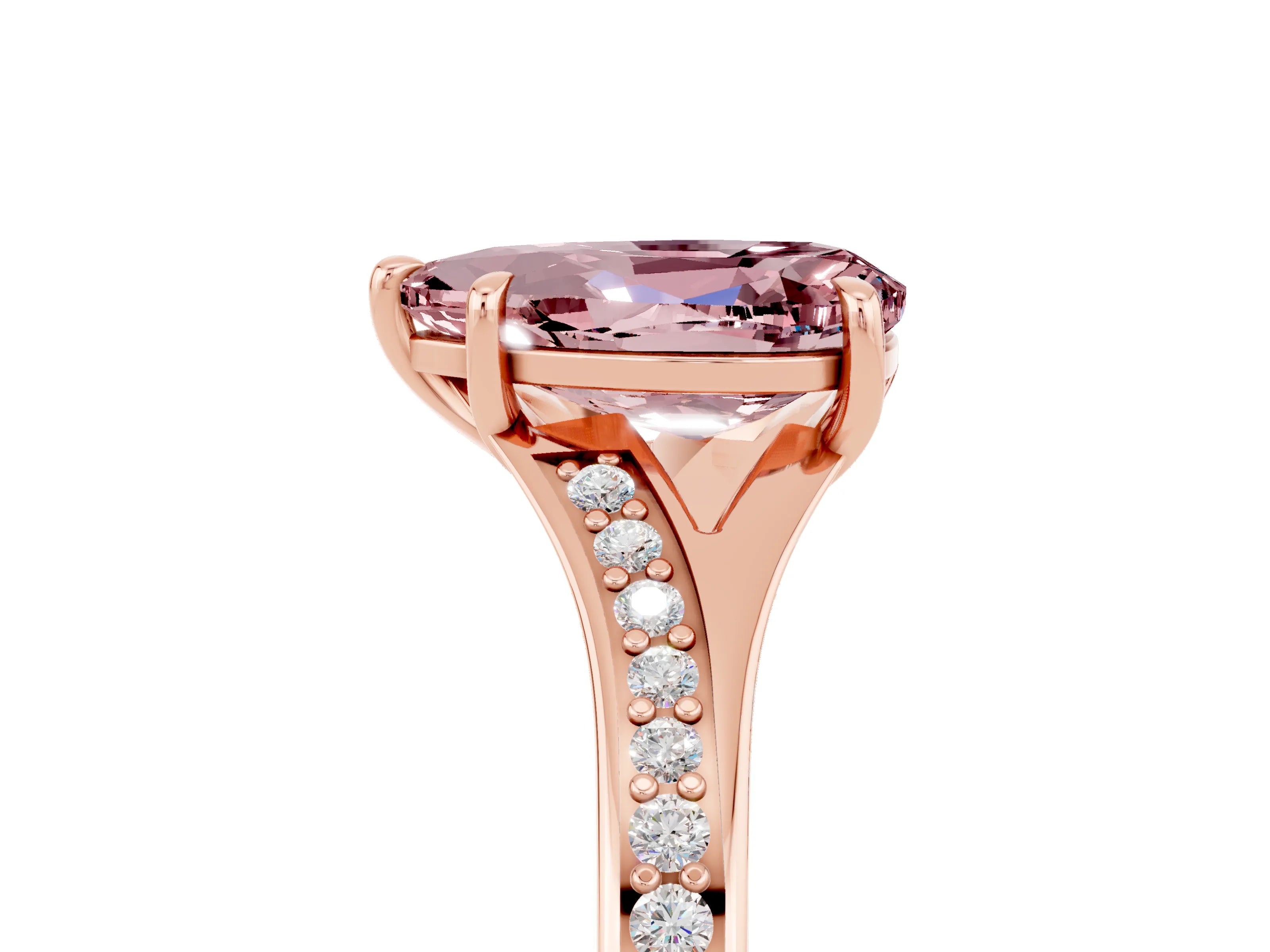 Rose gold Pear Cut Morganite Solitaire Ring with Pavé Band and Prong Setting_5