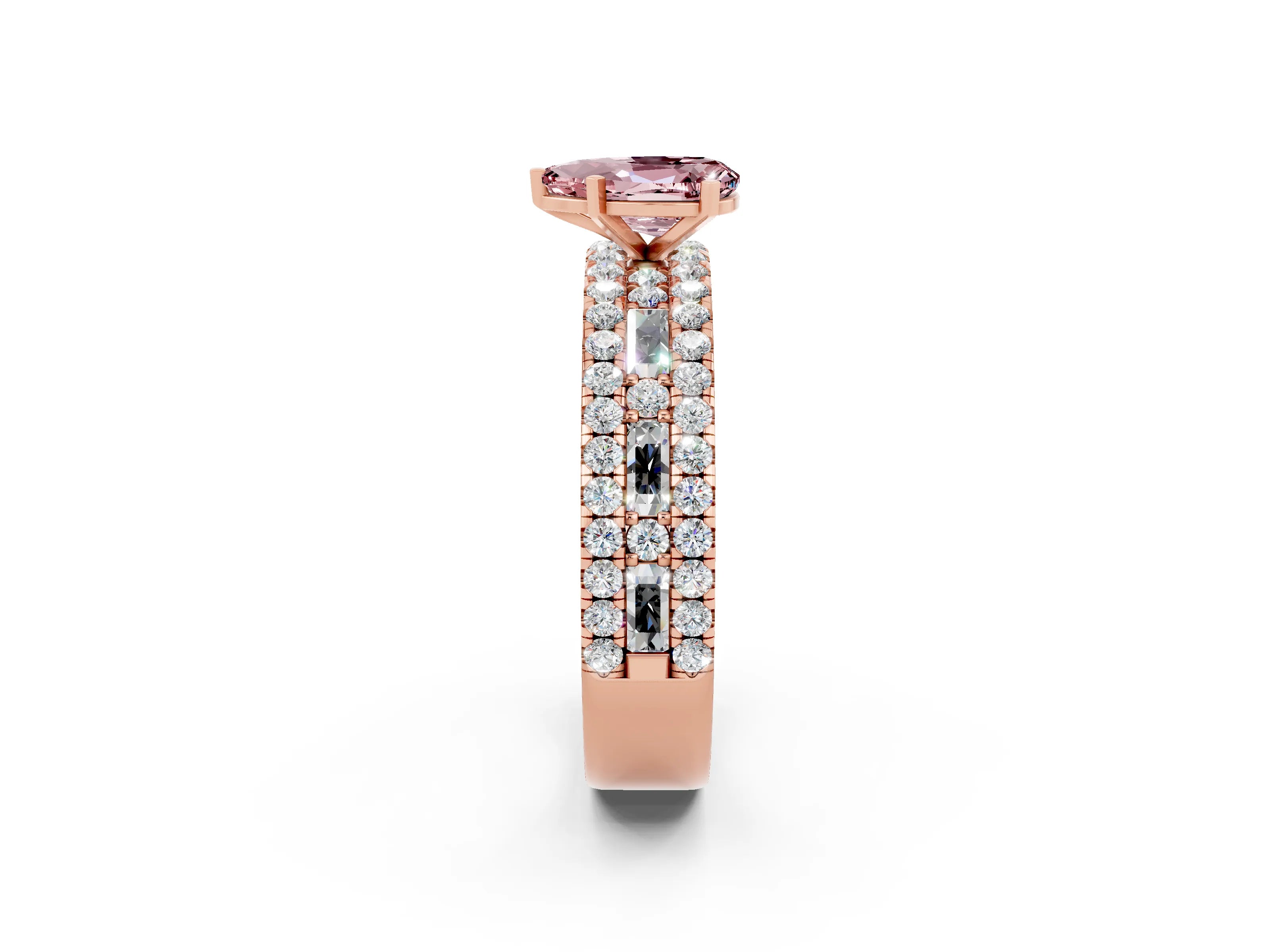 Rose gold Pear Cut Morganite Solitaire Ring with Pavé and Channel Set Band_2