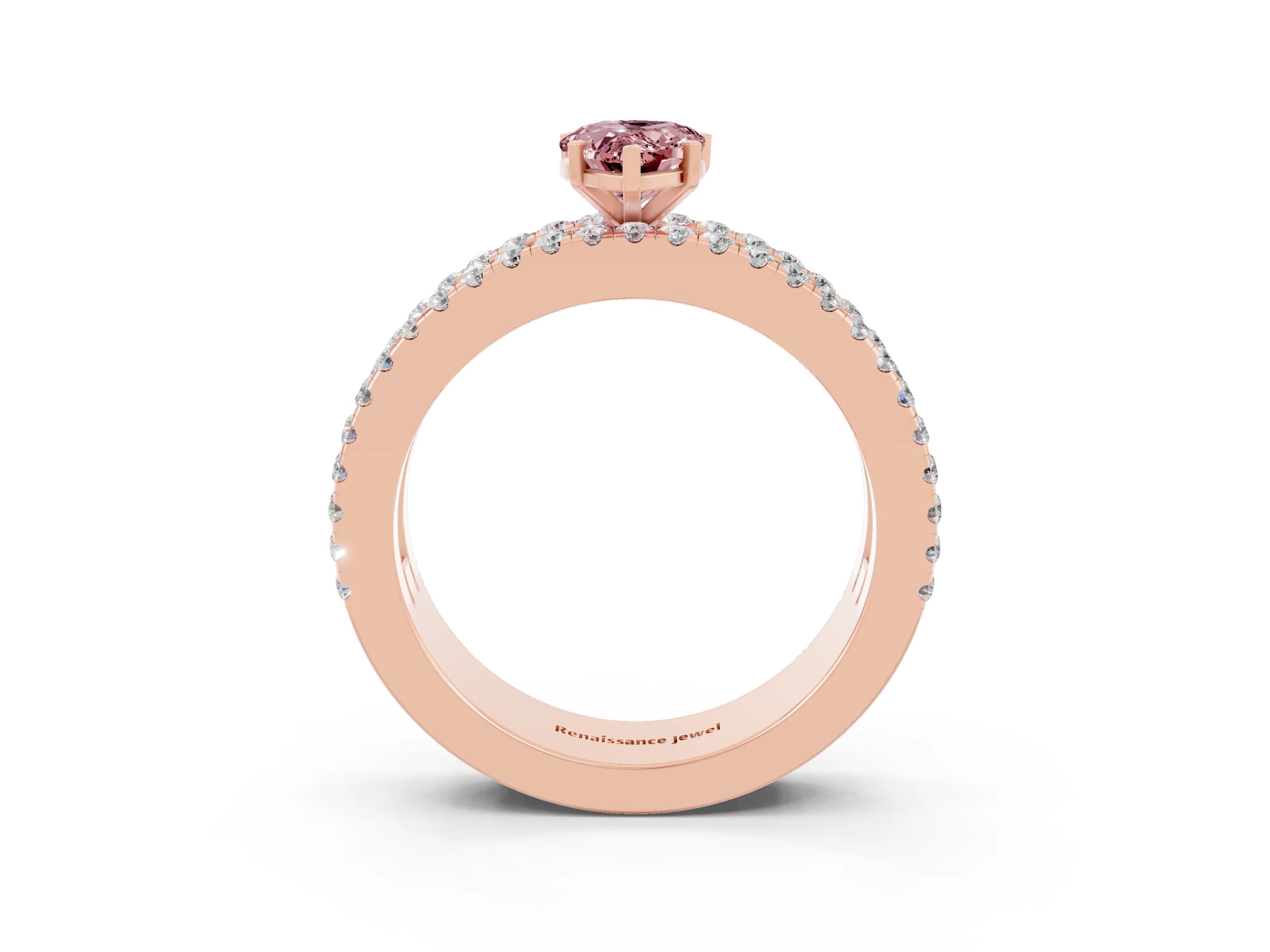 Rose gold Pear Cut Morganite Solitaire Ring with Pavé and Channel Set Band_3