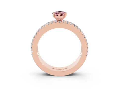 Rose gold Pear Cut Morganite Solitaire Ring with Pavé and Channel Set Band_3