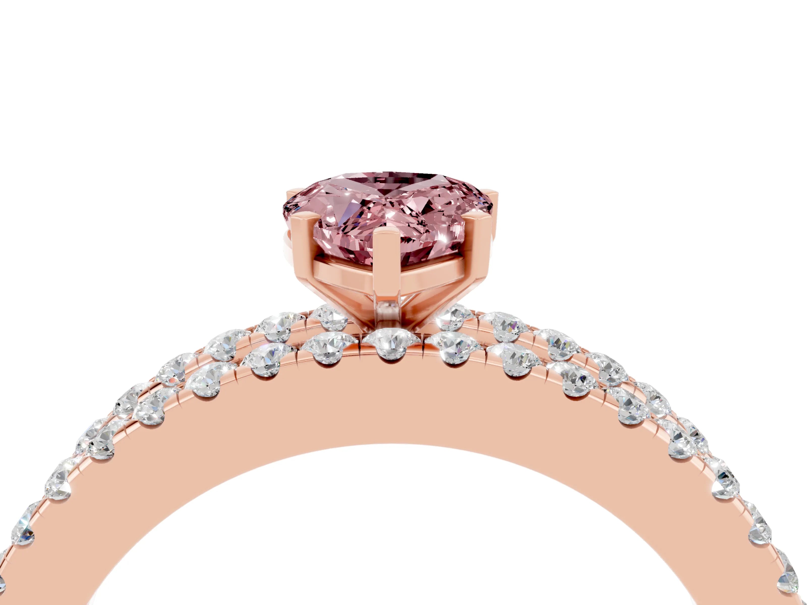 Rose gold Pear Cut Morganite Solitaire Ring with Pavé and Channel Set Band_4
