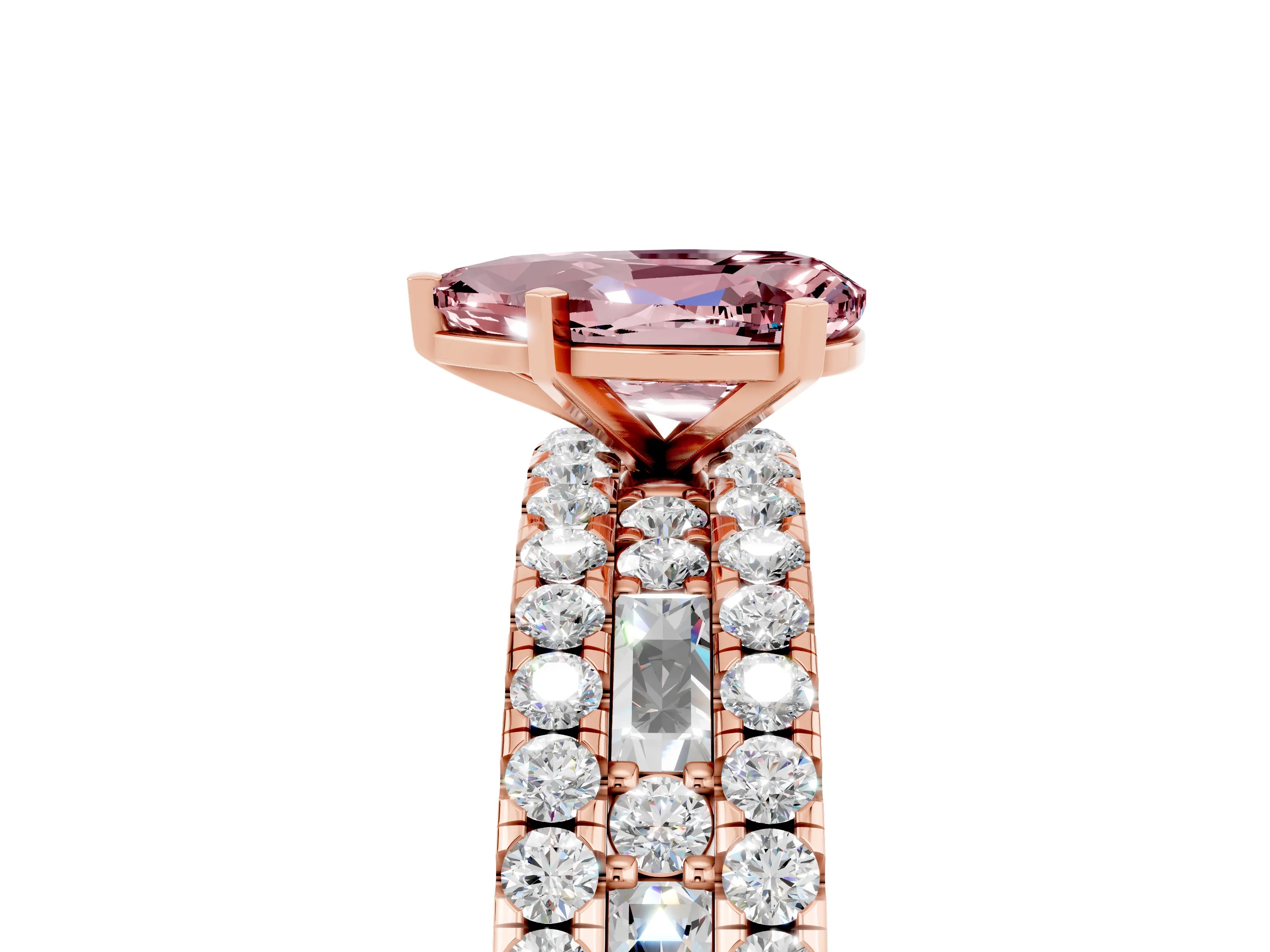 Rose gold Pear Cut Morganite Solitaire Ring with Pavé and Channel Set Band_5