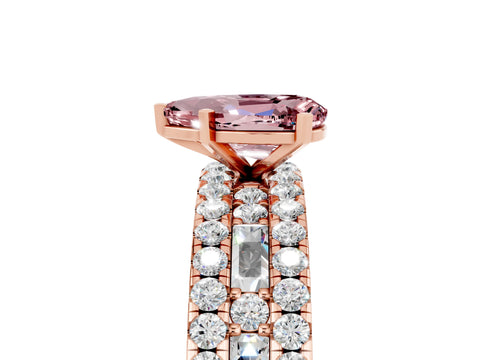 Rose gold Pear Cut Morganite Solitaire Ring with Pavé and Channel Set Band_5