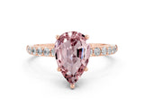 Rose gold Pear Cut Morganite Solitaire Ring with Pave Band and Four Prong Setting_12