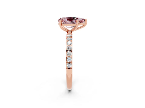 Rose gold Pear Cut Morganite Solitaire Ring with Pave Band and Four Prong Setting_14