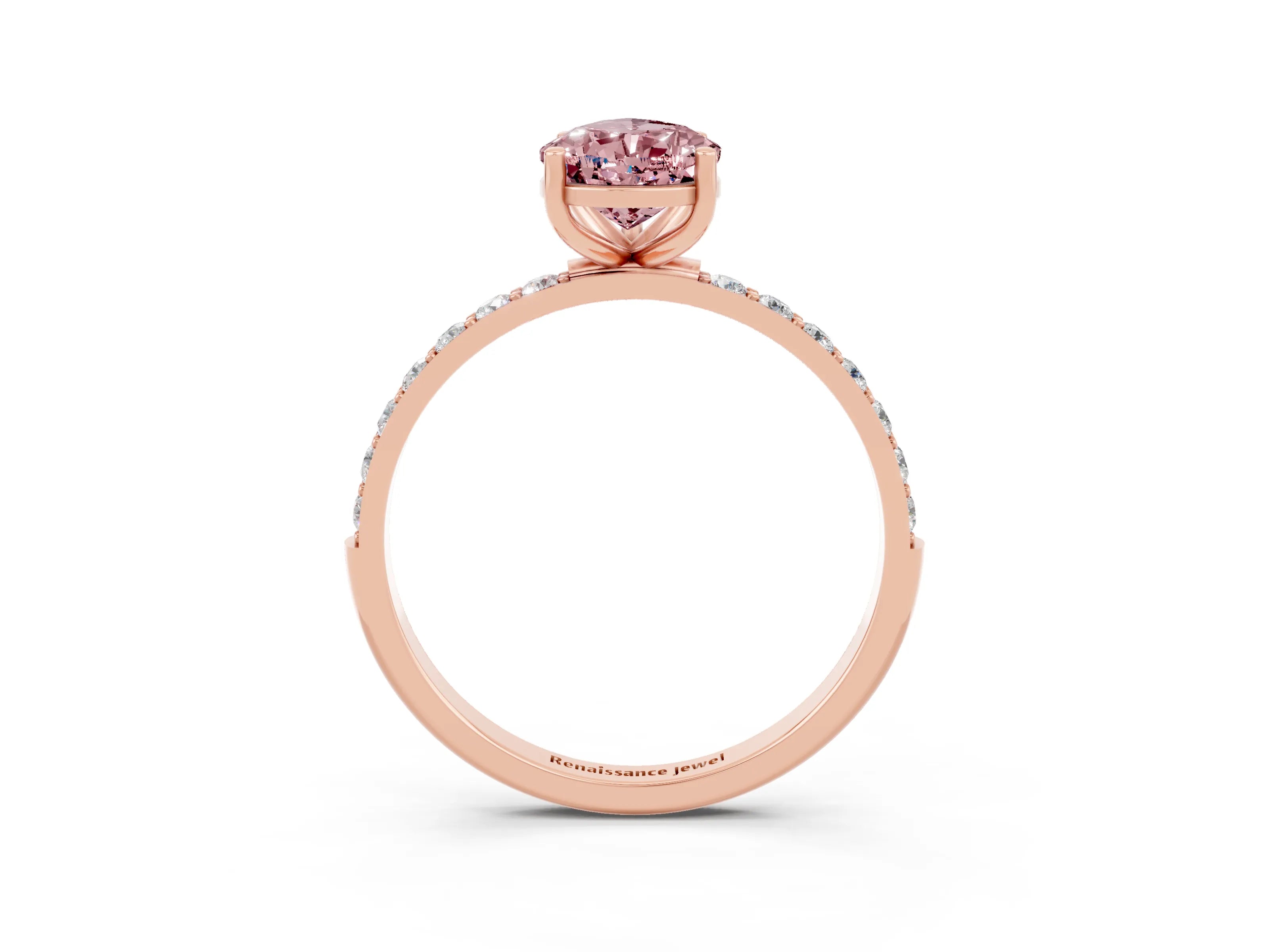 Rose gold Pear Cut Morganite Solitaire Ring with Pave Band and Four Prong Setting_15