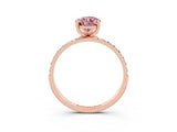 Rose gold Pear Cut Morganite Solitaire Ring with Pave Band and Four Prong Setting_15