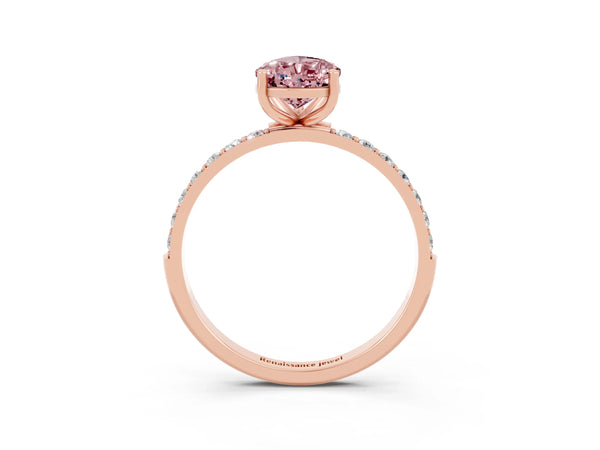 Rose gold Pear Cut Morganite Solitaire Ring with Round  Pavé Band and Prong Setting