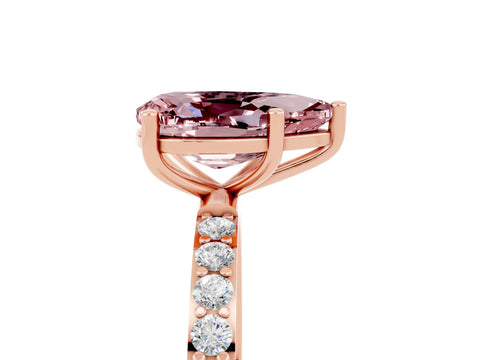 Rose gold Pear Cut Morganite Solitaire Ring with Pave Band and Four Prong Setting_17
