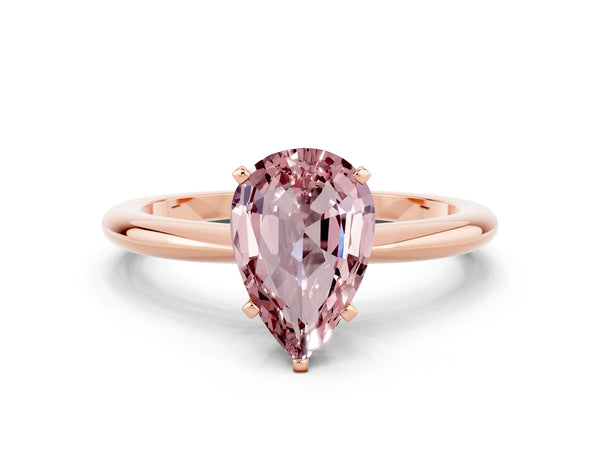 Rose gold Pear Cut Morganite Solitaire Ring with Six-Prong Setting and Classic Band