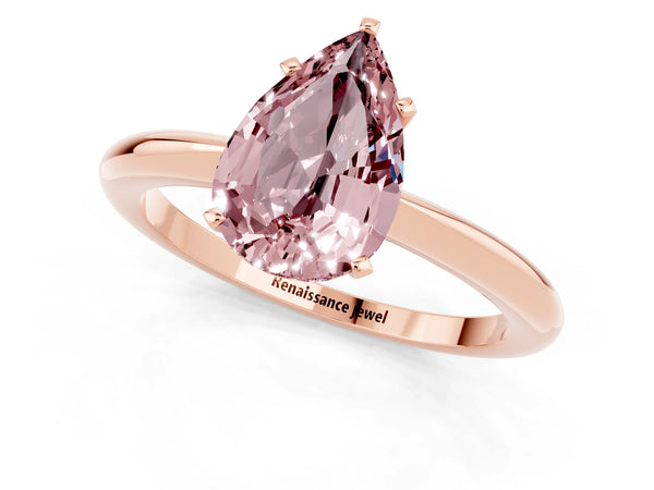 Rose gold Pear Cut Morganite Solitaire Ring with Six-Prong Setting and Classic Band