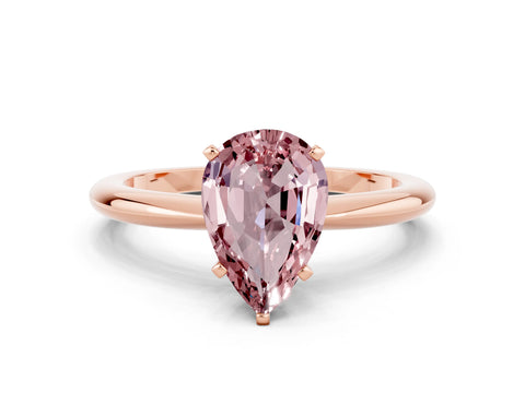 Rose gold Pear Cut Morganite Solitaire Ring with Six-Prong Setting and Classic Band