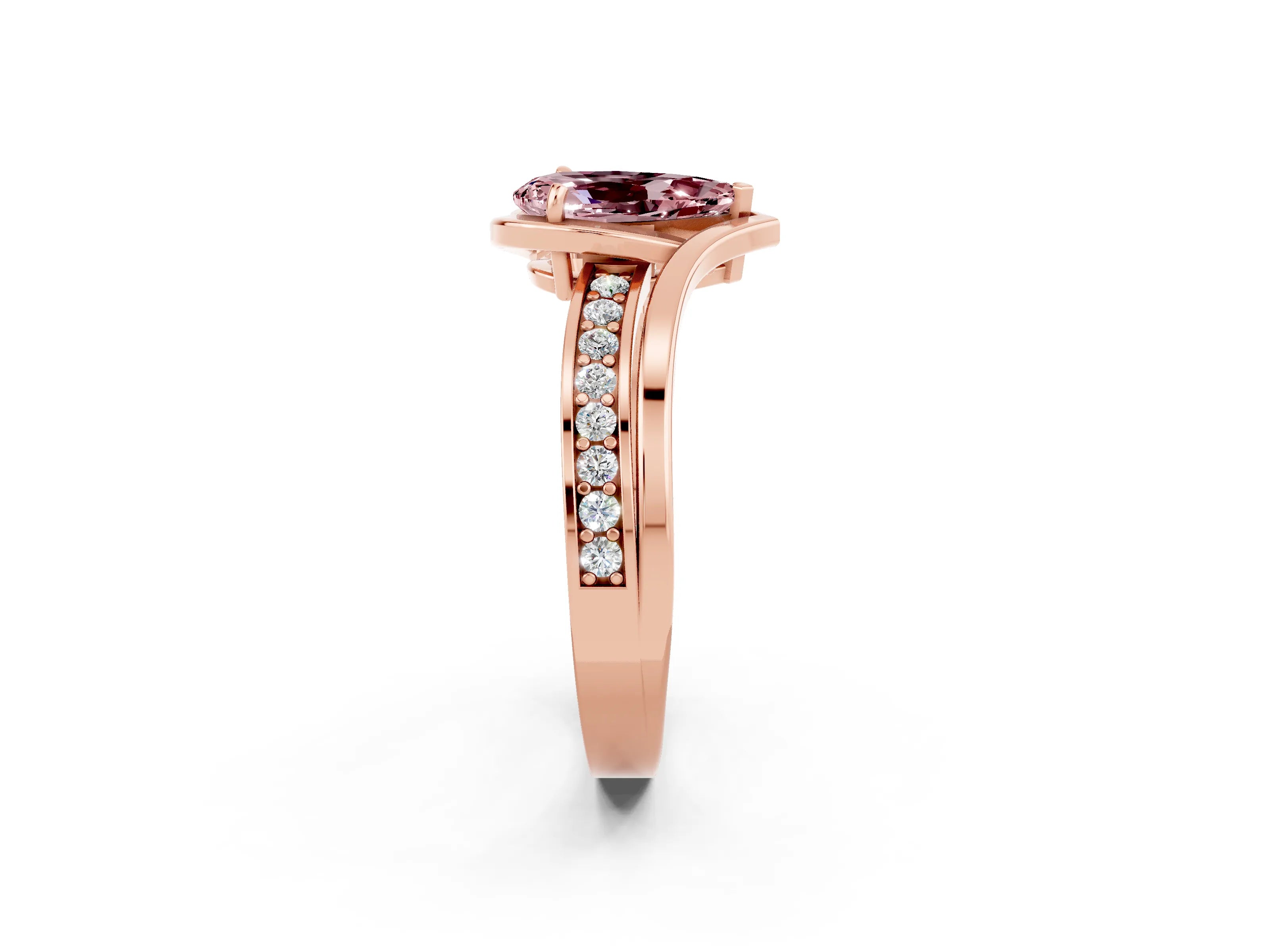 Rose gold Pear Cut Morganite Solitaire Ring with Split Shank and Prong Setting_2