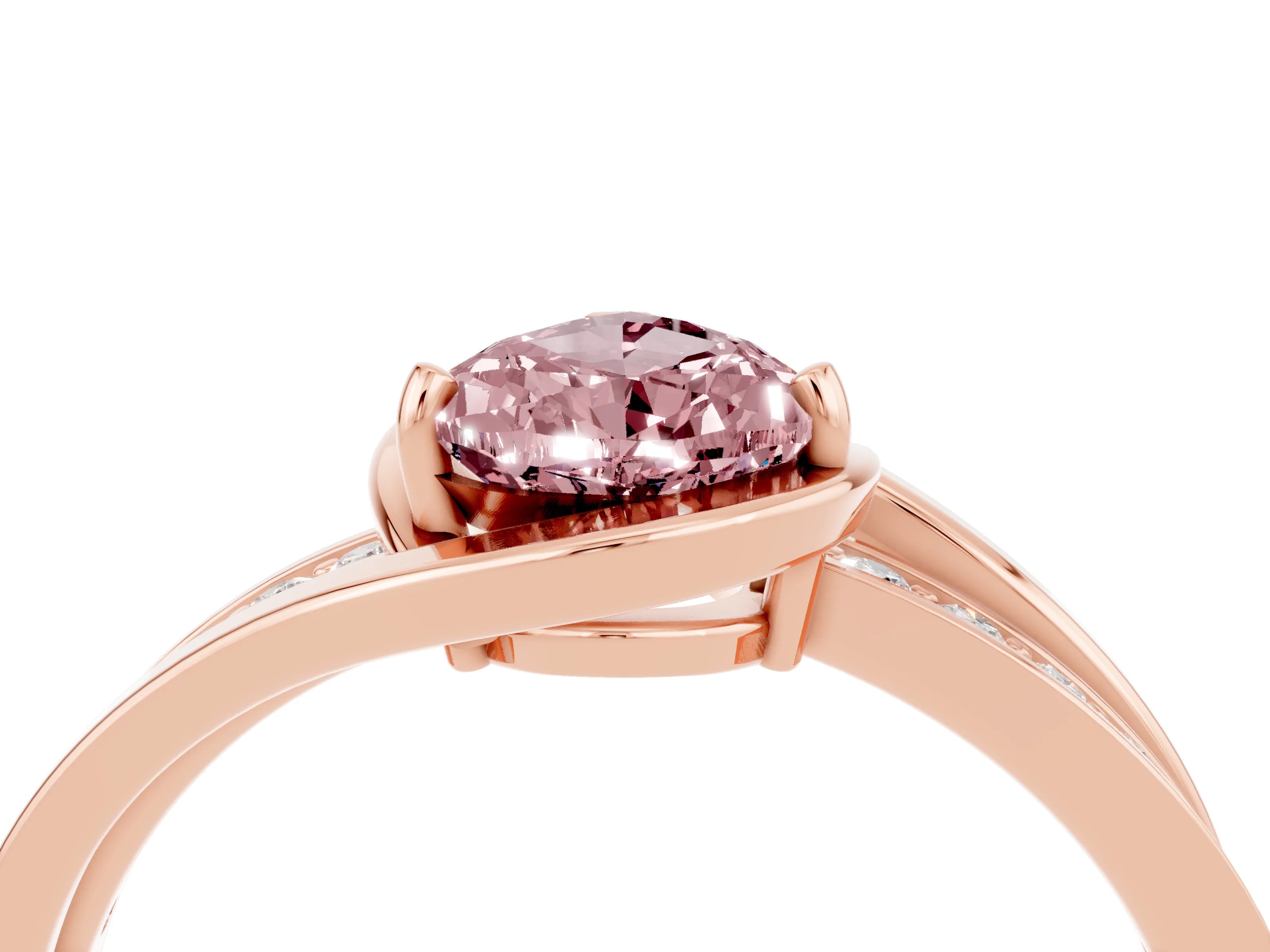 Rose gold Pear Cut Morganite Solitaire Ring with Split Shank and Prong Setting_4