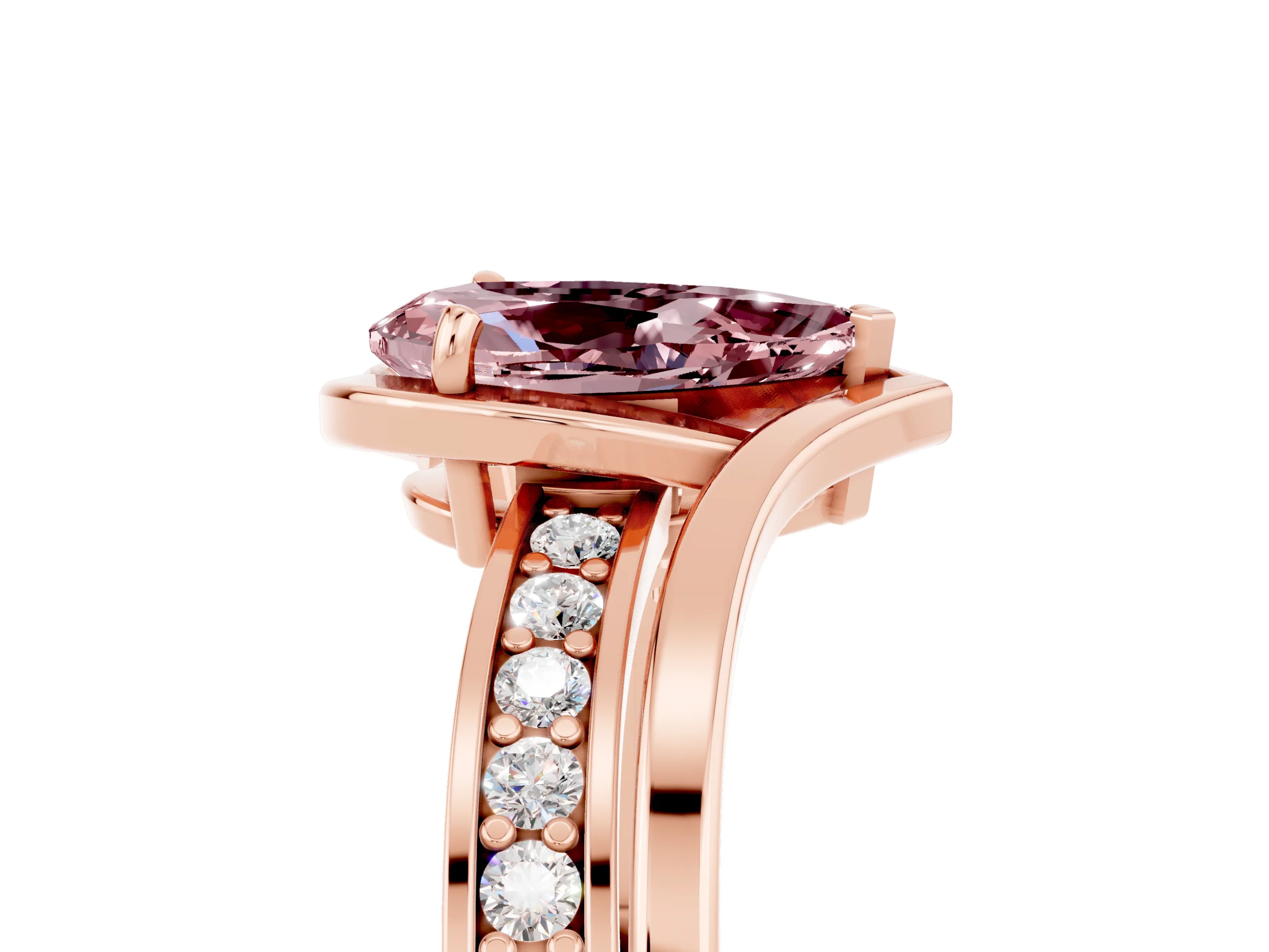 Rose gold Pear Cut Morganite Solitaire Ring with Split Shank and Prong Setting_5