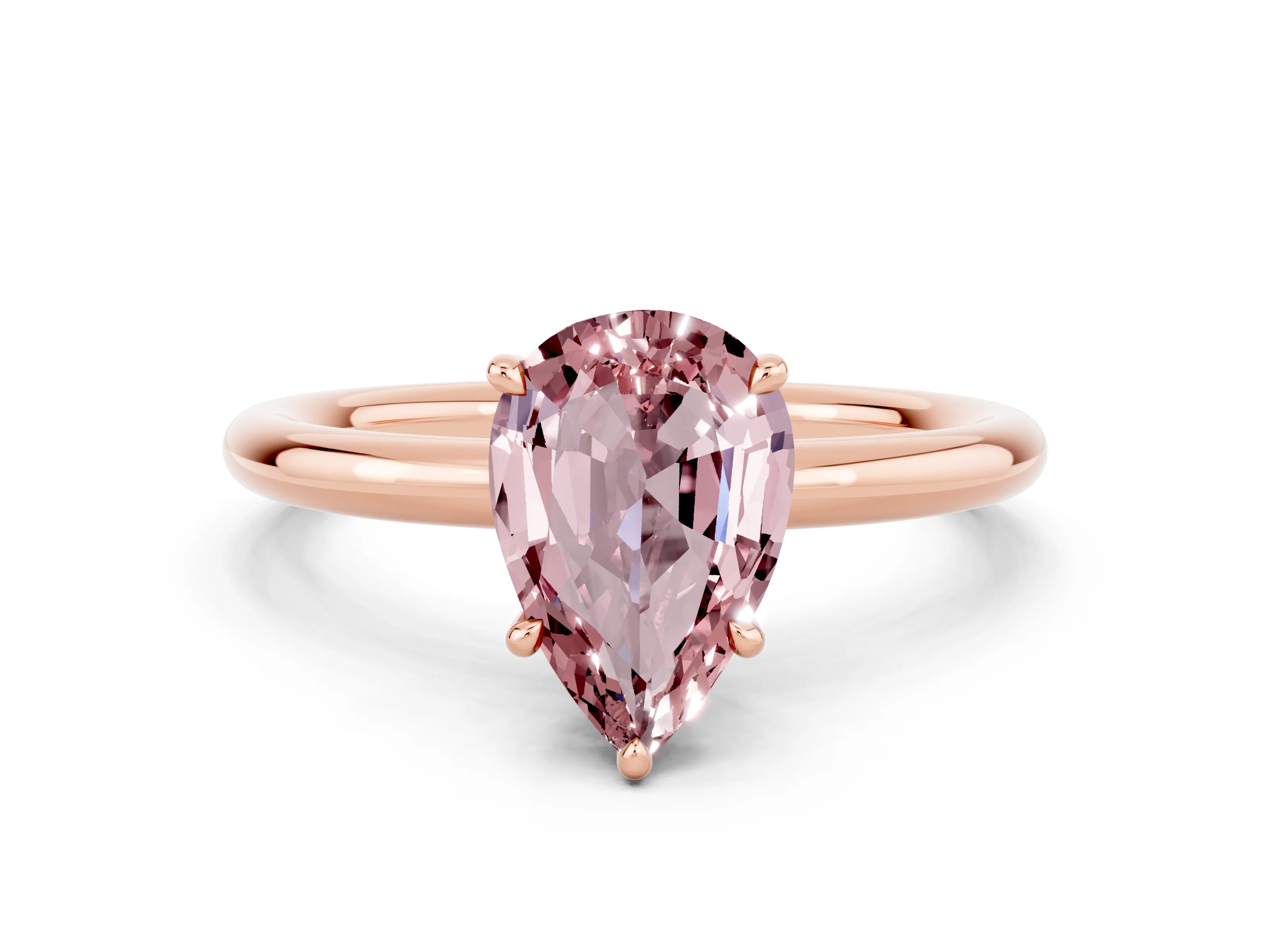 Rose gold Pear Cut Morganite Solitaire Ring with Thin Band and Four-Prong Setting_12