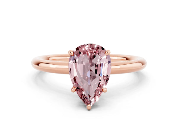 Rose gold Pear Cut Morganite Solitaire Ring with Thin Band and Four-Prong Setting