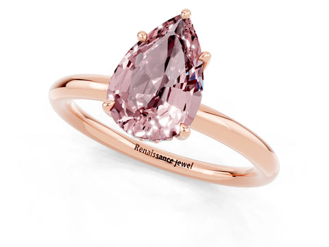 Rose gold Pear Cut Morganite Solitaire Ring with Thin Band and Four-Prong Setting_13