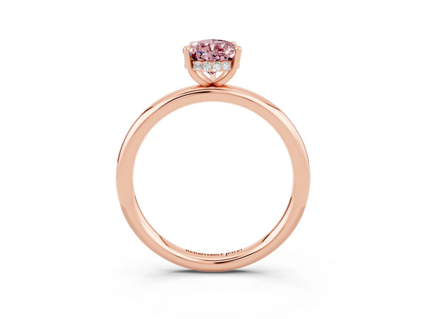 Rose gold Pear Cut Morganite Solitaire Ring with Thin Band and Four-Prong Setting